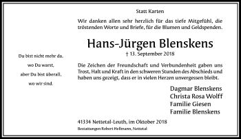 Traueranzeige von Hans-Jürgen Blenskens von Rheinische Post