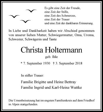 Traueranzeige von Christa Holtermann von Rheinische Post