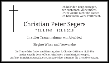 Traueranzeige von Christian Segers von Rheinische Post