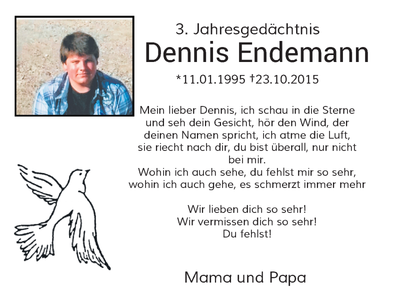  Traueranzeige für Dennis Endemann vom 23.10.2018 aus Rheinische Post