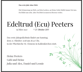 Traueranzeige von Edeltrud Peeters von Rheinische Post