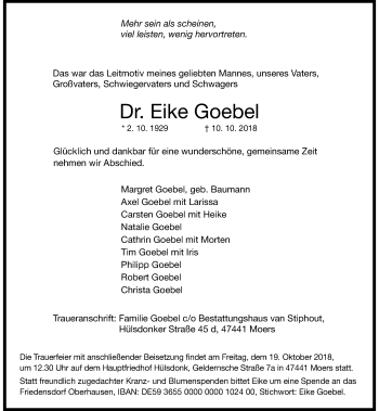 Traueranzeige von Eike Goebel von Rheinische Post