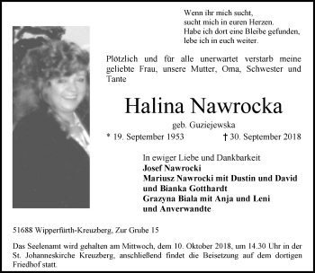 Traueranzeige von Halina Nawrocka von Rheinische Post