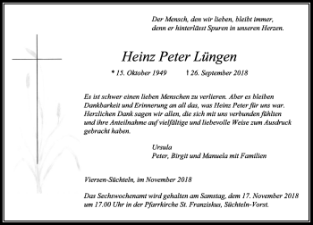 Traueranzeige von Heinz Peter Lüngen von Rheinische Post