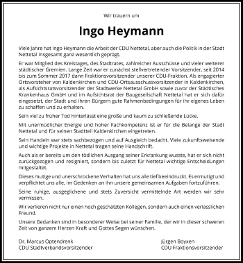 Traueranzeige von Ingo Heymann von Rheinische Post