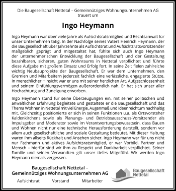 Traueranzeige von Ingo Heymann von Rheinische Post