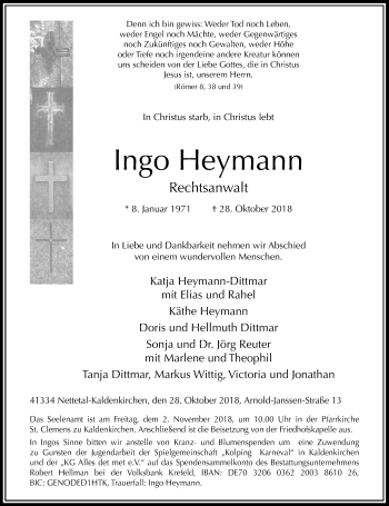 Traueranzeige von Ingo Heymann von Rheinische Post