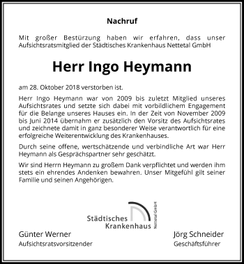 Traueranzeige von Ingo Heymann von Rheinische Post