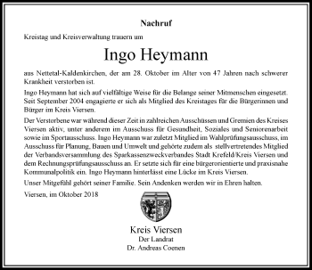 Traueranzeige von Ingo Heymann von Rheinische Post
