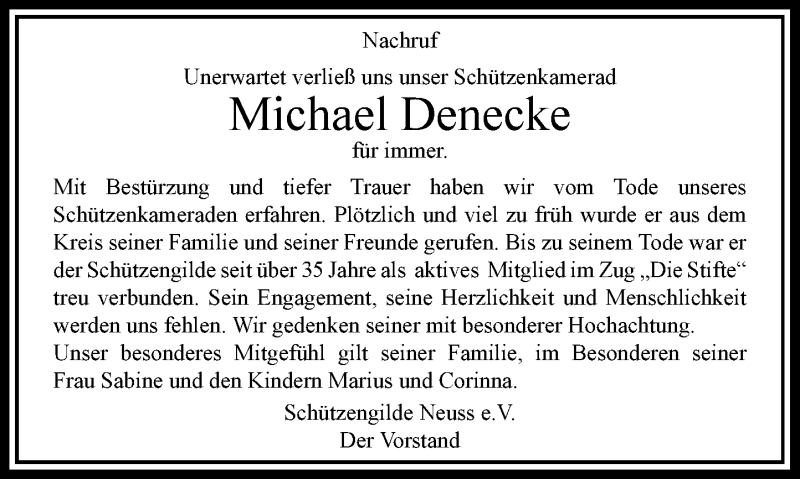  Traueranzeige für Michael Denecke vom 24.10.2018 aus Rheinische Post
