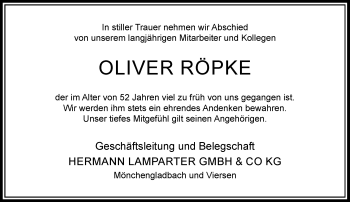 Traueranzeige von Oliver Röpke von Rheinische Post
