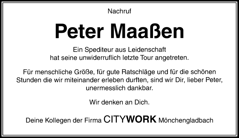  Traueranzeige für Peter Maaßen vom 06.10.2018 aus Rheinische Post