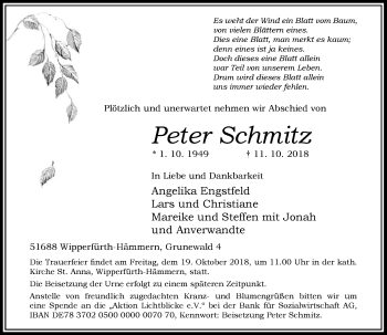 Traueranzeige von Peter Schmitz von Rheinische Post