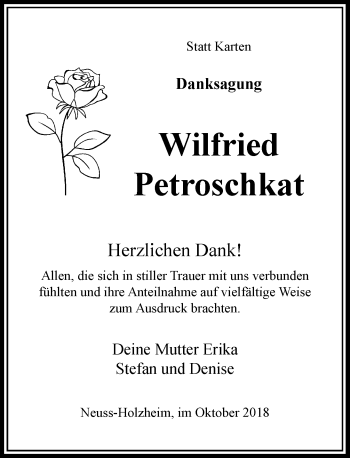 Traueranzeige von Wilfried Petroschkat von Rheinische Post