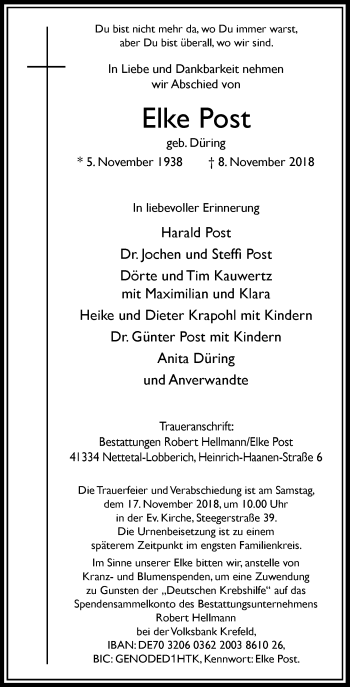 Traueranzeige von Elke Post von Rheinische Post