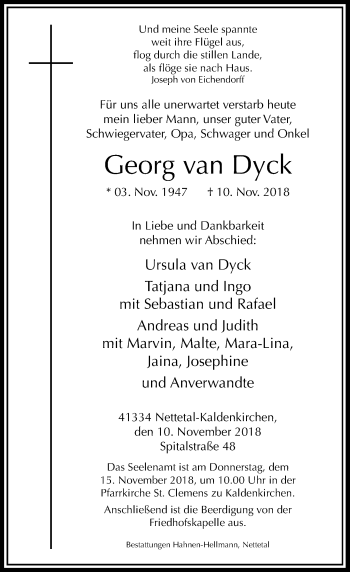Traueranzeige von Georg van Dyck von Rheinische Post