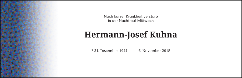  Traueranzeige für Hermann-Josef Kuhna vom 10.11.2018 aus Rheinische Post