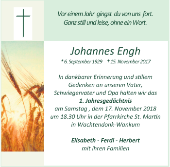 Traueranzeige von Johannes Engh von Rheinische Post
