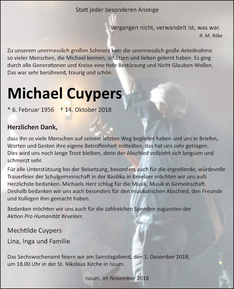  Traueranzeige für Michael Cuypers vom 24.11.2018 aus Rheinische Post
