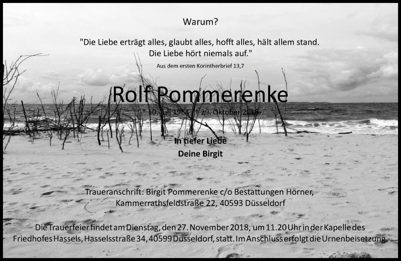  Traueranzeige für Rolf Pommerenke vom 24.11.2018 aus Rheinische Post