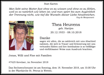 Traueranzeige von Thea Heuvens von Rheinische Post