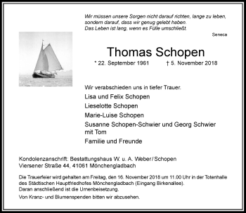 Traueranzeige von Thomas Schopen von Rheinische Post