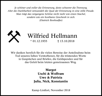 Traueranzeige von Wilfried Hellmann von Rheinische Post