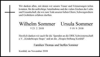 Traueranzeige von Wilhelm und Ursula Sommer von Rheinische Post
