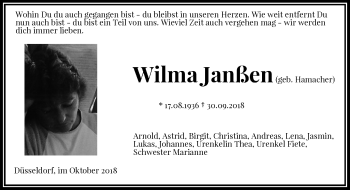 Traueranzeige von Wilma Janßen von Rheinische Post