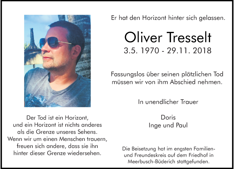  Traueranzeige für Oliver Tresselt vom 15.12.2018 aus Rheinische Post