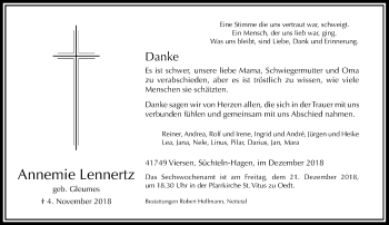 Traueranzeige von Annemie Lennertz von Rheinische Post