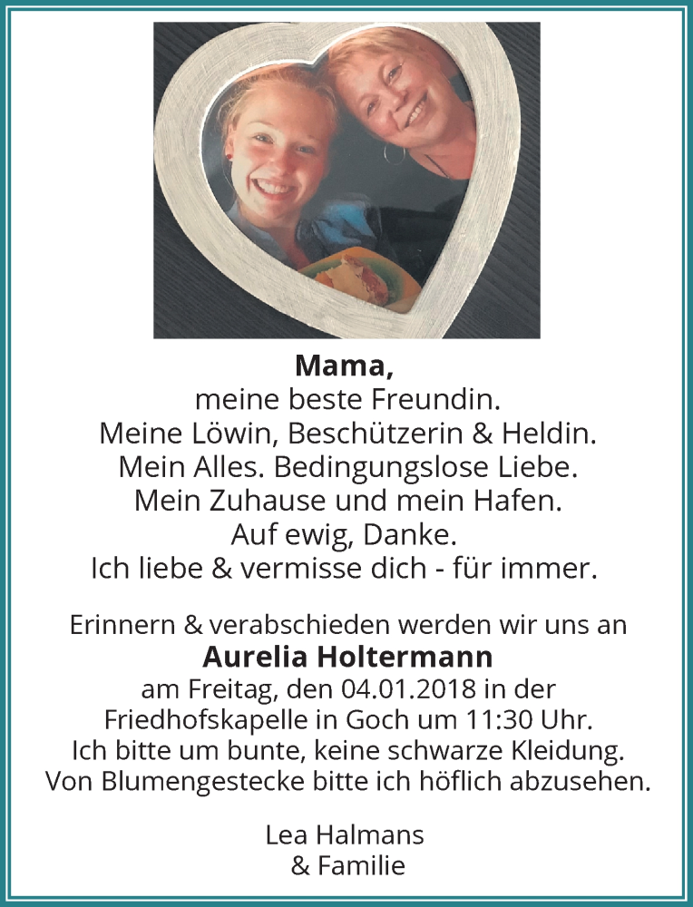  Traueranzeige für Aurelia Holtermann vom 31.12.2018 aus Rheinische Post