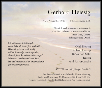 Traueranzeige von Gerhard Heissig von Rheinische Post