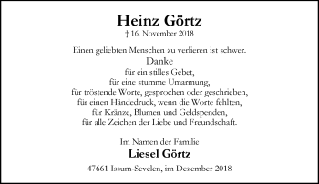 Traueranzeige von Heinz Görtz von Rheinische Post