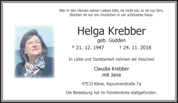 Traueranzeige von Helga Krebber von Rheinische Post