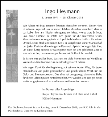 Traueranzeige von Ingo Heymann von Rheinische Post