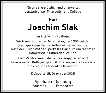 Traueranzeige von Joachim Slak von Rheinische Post