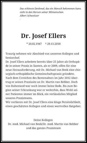 Traueranzeige von Josef Ellers von Rheinische Post