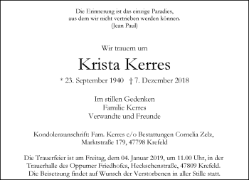 Traueranzeige von Krista Kerres von Rheinische Post