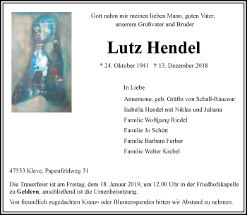 Traueranzeige von Lutz Hendel von Rheinische Post