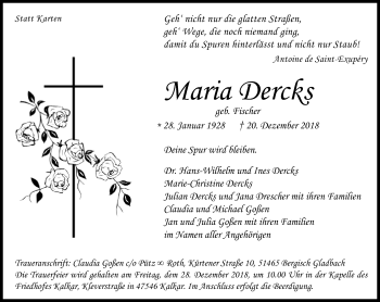 Traueranzeige von Maria Dercks von Rheinische Post