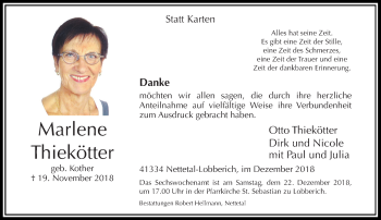 Traueranzeige von Marlene Thiekötter von Rheinische Post