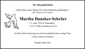 Traueranzeige von Martha Daneker-Schröer von Rheinische Post