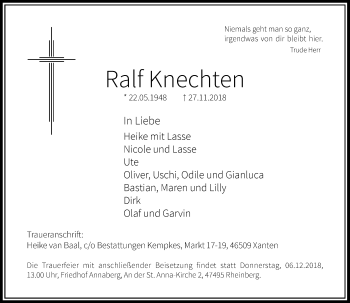 Traueranzeige von Ralf Knechten von Rheinische Post