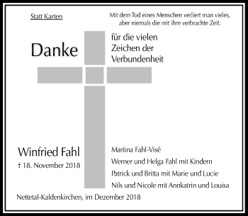 Traueranzeige von Winfried Fahl von Rheinische Post