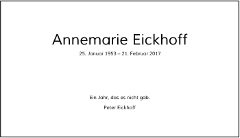 Traueranzeige von Annemarie Eickhoff von Rheinische Post