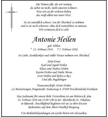 Traueranzeige von Antonie Heilen von Rheinische Post