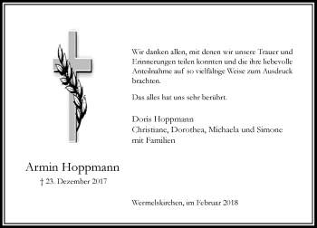 Traueranzeige von Armin Hoppmann von Rheinische Post