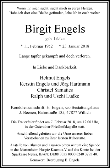 Traueranzeige von Birgit Engels von Rheinische Post