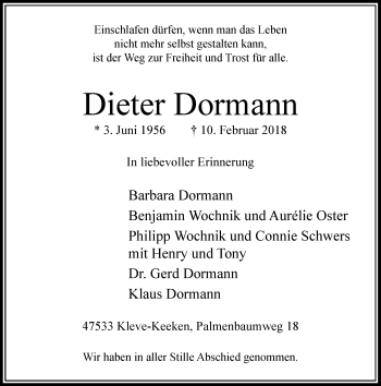 Traueranzeige von Dieter Dormann von Rheinische Post
